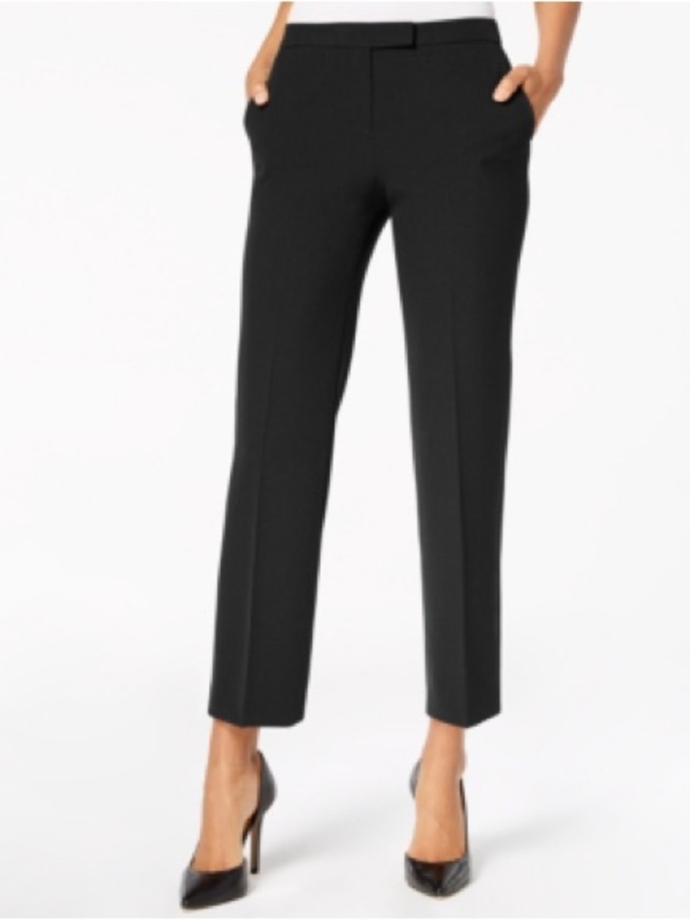 Black Straight-Leg Tab Waist Trousers